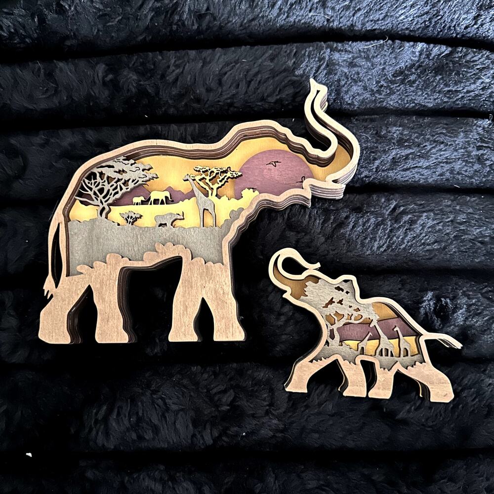 Decor Elephant Animal Forest Africa Multi-Layered 3D Decor Wood